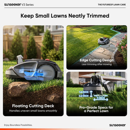V3 Robot Lawn Mower, Vision AI, 0.15 Acre, Wire-Free | Easy Routine Mowing for First-Time Robot Mower Owners with Small, Simple Yards and Clear Boundaries.