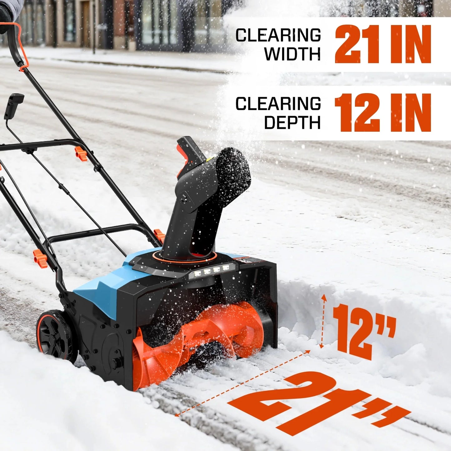 21-Inch 15A Corded Electric Push Snow Blower,12-Inch Clearing Depth, 33FT Throw Distance, LED Lights, Foldable Handle