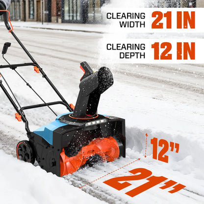 21-Inch 15A Corded Electric Push Snow Blower,12-Inch Clearing Depth, 33FT Throw Distance, LED Lights, Foldable Handle