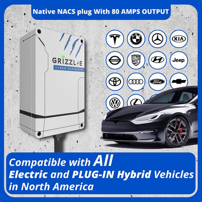 Ultimate Level 2 Fastest 80A / 19.2 Kw Electric Vehicle (EV) Charger, UL Tested and Certified, Metal Case, Indoor/Outdoor Electric Car Fast Charging Station, Hardwired, Cyber, NACS