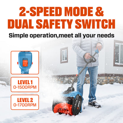 40V 13"Cordless Snow Shovel & Snow Blower,22Ft Throw, 375Lbs/Min, 2-Speed Mode,8000Mah, 6.0Ah Dual Port Charger,Electric Shovel for Driveway,Sidewalk