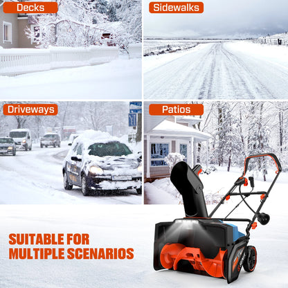 21-Inch 15A Corded Electric Push Snow Blower,12-Inch Clearing Depth, 33FT Throw Distance, LED Lights, Foldable Handle