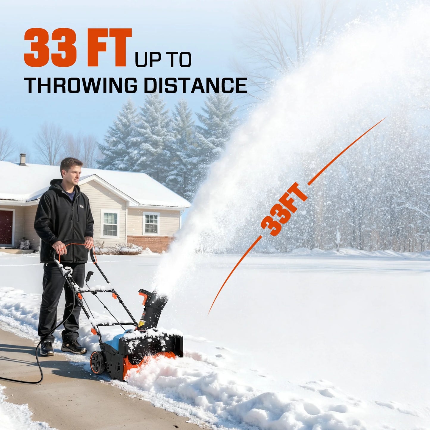 21-Inch 15A Corded Electric Push Snow Blower,12-Inch Clearing Depth, 33FT Throw Distance, LED Lights, Foldable Handle