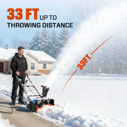 21-Inch 15A Corded Electric Push Snow Blower,12-Inch Clearing Depth, 33FT Throw Distance, LED Lights, Foldable Handle