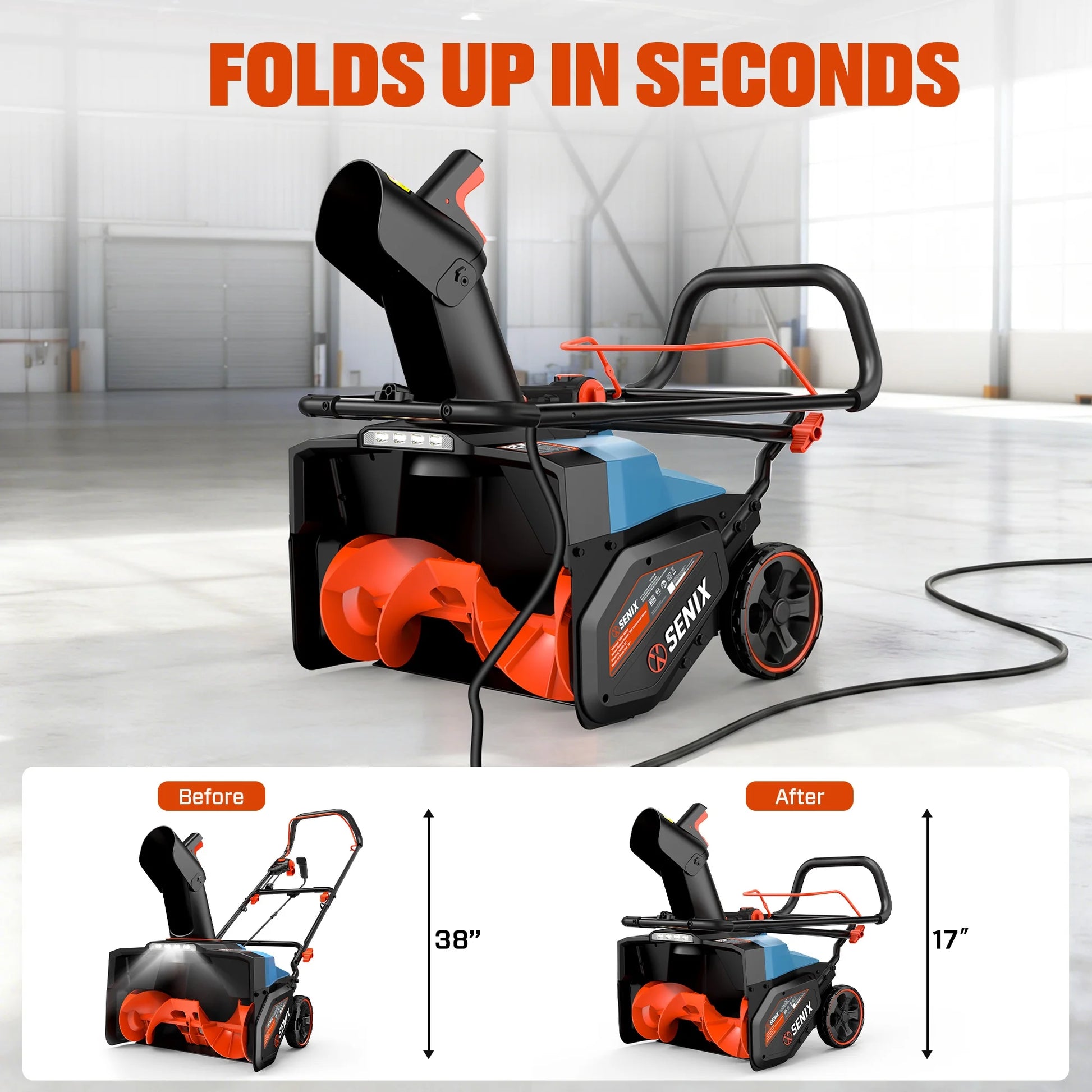 21-Inch 15A Corded Electric Push Snow Blower,12-Inch Clearing Depth, 33FT Throw Distance, LED Lights, Foldable Handle