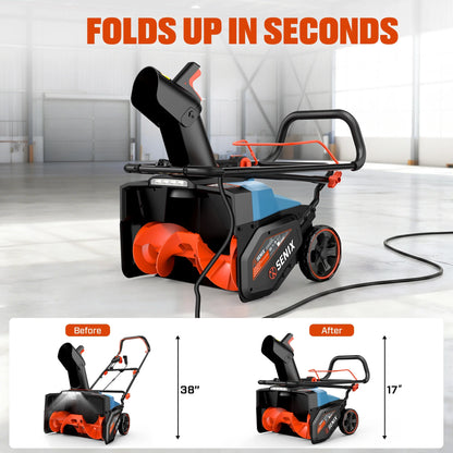 21-Inch 15A Corded Electric Push Snow Blower,12-Inch Clearing Depth, 33FT Throw Distance, LED Lights, Foldable Handle
