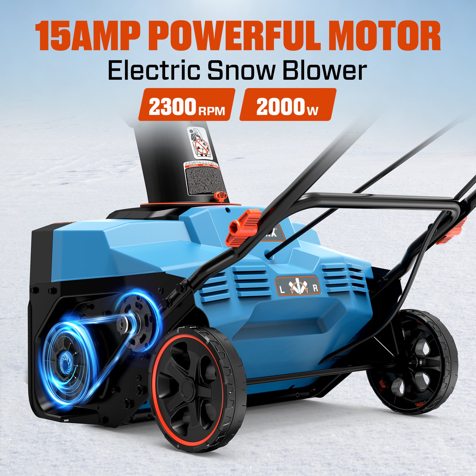 21-Inch 15A Corded Electric Push Snow Blower,12-Inch Clearing Depth, 33FT Throw Distance, LED Lights, Foldable Handle