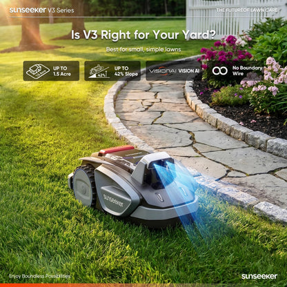 V3 Robot Lawn Mower, Vision AI, 0.15 Acre, Wire-Free | Easy Routine Mowing for First-Time Robot Mower Owners with Small, Simple Yards and Clear Boundaries.