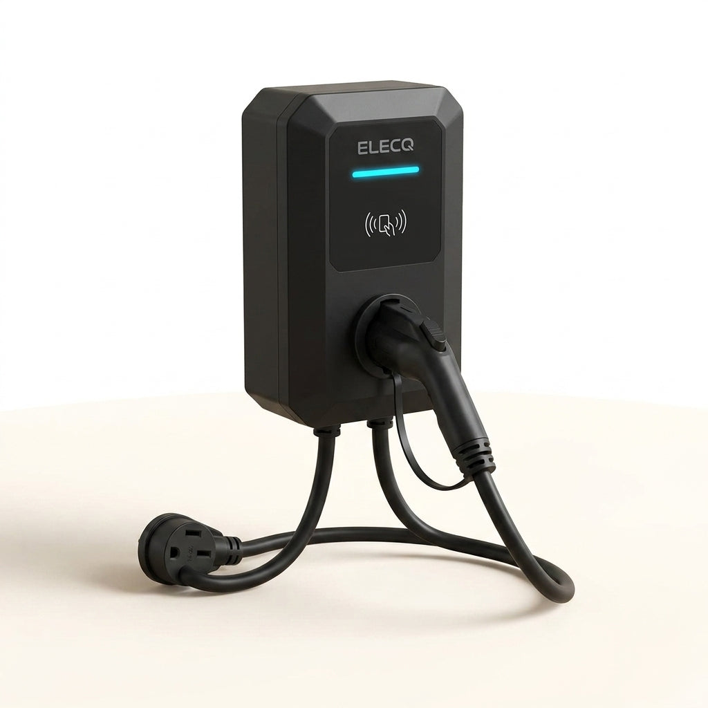 Smart Level 2 EV Charger, Active Load Management, Solar EV Charging Mode, Wi-Fi Enabled, OCPP Compatible & Future-Proof, 40A NEMA 14-50 Plug-In EV Charger for Home with J1772 Connector — Studio Shot