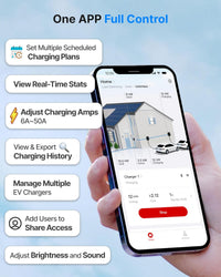Smart Level 2 EV Charger, Active Load Management, Solar EV Charging Mode, Wi-Fi Enabled, OCPP Compatible & Future-Proof, 40A NEMA 14-50 Plug-In EV Charger for Home with J1772 Connector