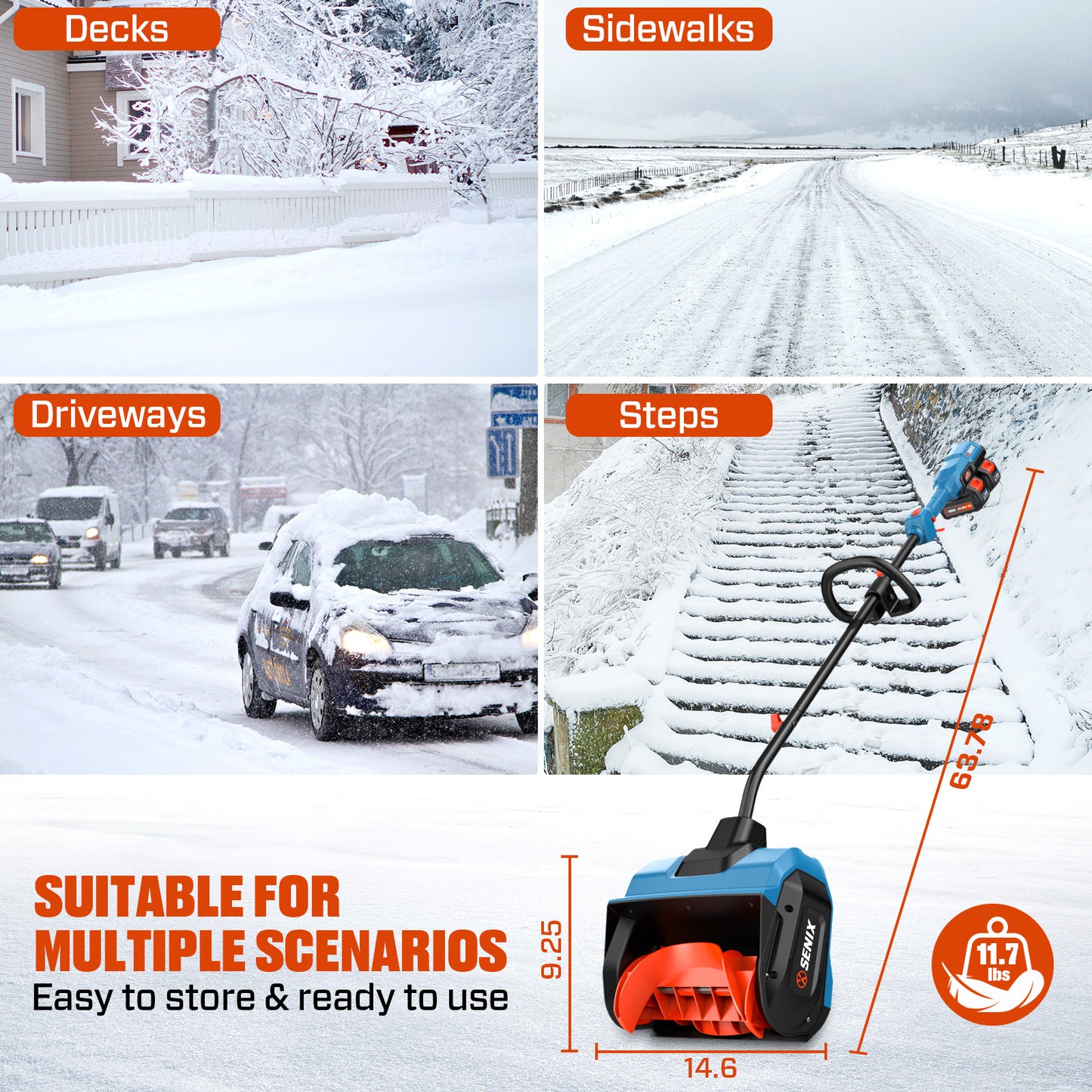 40V 13"Cordless Snow Shovel & Snow Blower,22Ft Throw, 375Lbs/Min, 2-Speed Mode,8000Mah, 6.0Ah Dual Port Charger,Electric Shovel for Driveway,Sidewalk