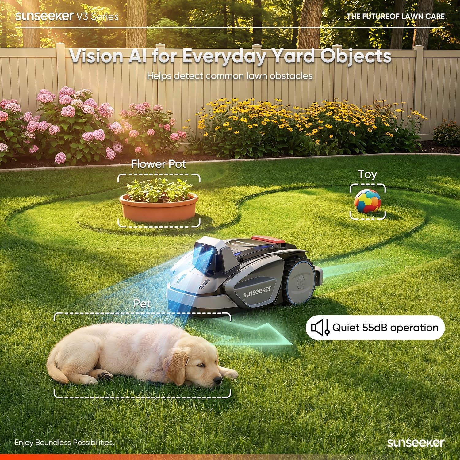 V3 Robot Lawn Mower, Vision AI, 0.15 Acre, Wire-Free | Easy Routine Mowing for First-Time Robot Mower Owners with Small, Simple Yards and Clear Boundaries.