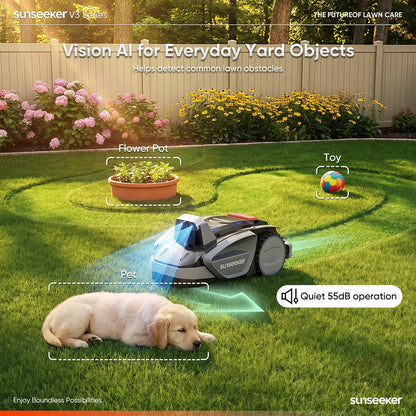 V3 Robot Lawn Mower, Vision AI, 0.15 Acre, Wire-Free | Easy Routine Mowing for First-Time Robot Mower Owners with Small, Simple Yards and Clear Boundaries.